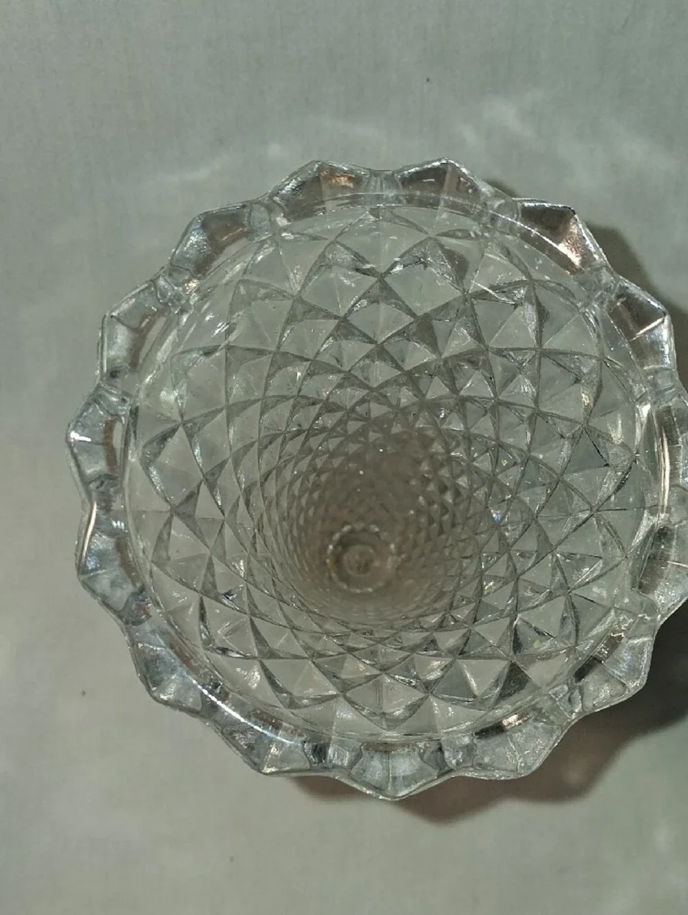 Vintage Clear Glass Diamond Pattern Vase Trumpet Style Glass Vase